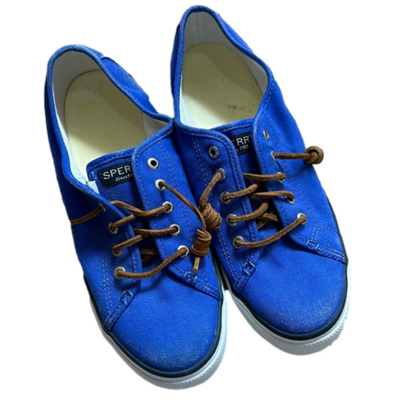 SPERRY Top-Sider Marine Blue Shoes MISMATCHED SIZES 8 & 8.5 Leather Laces Curled - Picture 1 of 12